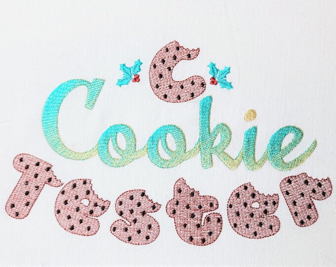 Bitten Cookie FONT with choco crisps light stitch alphabet machine embroidery designs assorted sizes, kids monogram chocolate cookies BX!