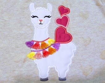 Valentine Llama, Zigzag outline light Stitch, ZIG-ZAG applique, Lama Tassels, tassel, llama, ITH In the hoop machine embroidery design