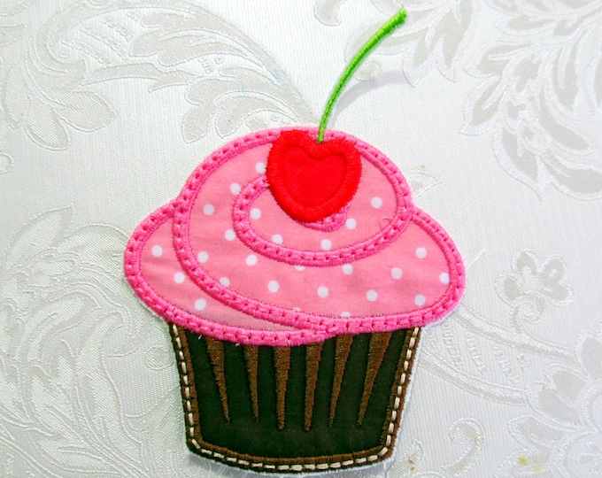 Birthday Cupcake Cherry berry machine embroidery applique design, muffin sweet cake assorted sizes 3, 3 1/2, 4, 5 inches INSTANT DOWNLOAD