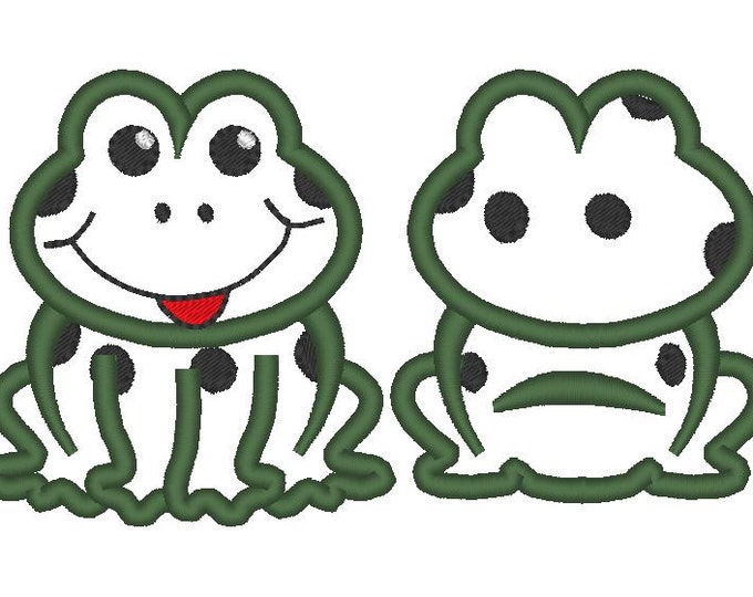 Frog front and back, rear view - machine embroidery applique and fill stitch designs, many sizes INSTANT DOWNLOAD