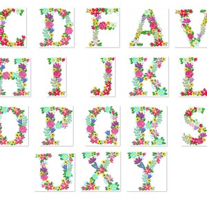 UPDATED! Floral whole entire alphabet garden flag monogram liberty fashioned flowers flower Font machine embroidery designs 3.5 4 5 6 7″, BX