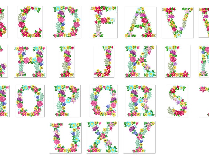 UPDATED! Floral whole entire alphabet garden flag monogram liberty fashioned flowers flower Font machine embroidery designs 3.5 4 5 6 7″, BX