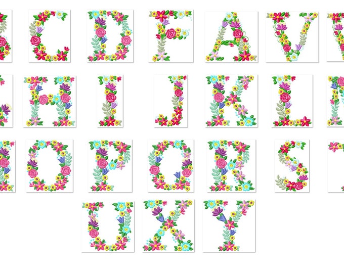 Water Soluble Floral alphabet Embroidery Pattern，Peel and Stick Embroidery  Kit