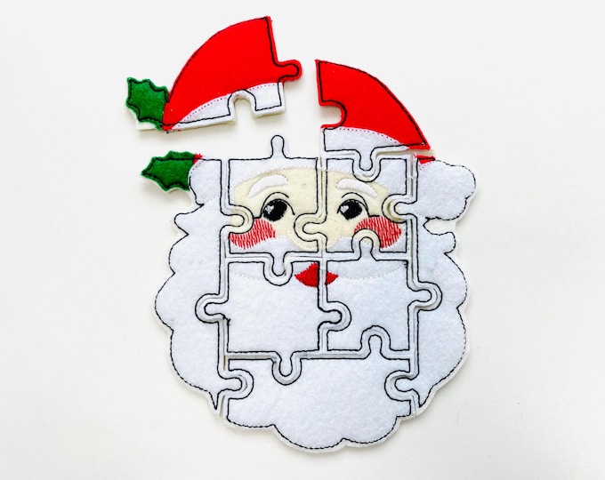 Christmas Santa Puzzle Applique simply ITH in the hoop kids game idea machine embroidery designs sizes for hoop 5x7  6x10  8x8 felt feltie