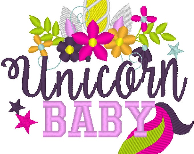 Unicorn baby Embroidery design 4x4 5x7 Unicorn thing, beach embroidery, summer, vacation, unicorn embroidery, unicorn horn face floral crown