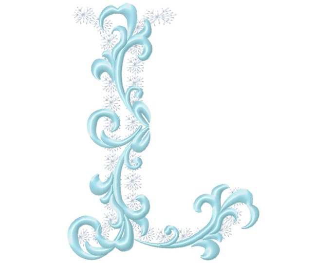 Frozen snow Christmas Individual letter L garden flag monogram snowflakes Font machine embroidery design 3, 4, 5, 6, 7, 8 in