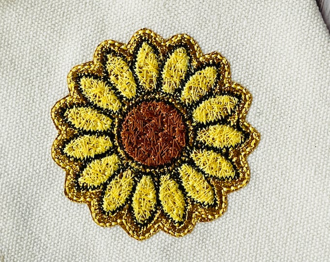 Sunflower summer flower Faux patch chenille stitches and Glitter HTV scraps glitter vinyl machine embroidery designs size 2.5 inches