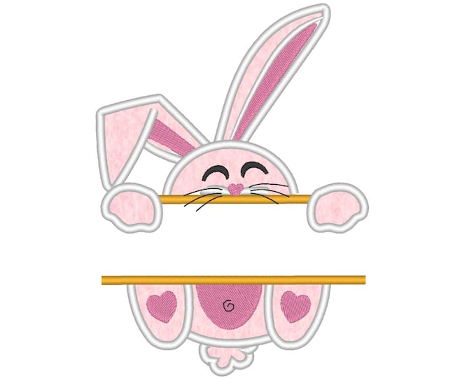 Lovely split bunny, kids baby monogram name frame applique machine embroidery designs hoop 4x4, 5x7 Valentine Easter cute peeking bunny