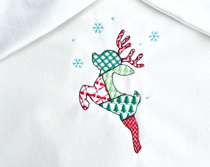 Patchwork Deer Tinsel Christmas theme cute Reindeer patterned silhouette outline kids baby machine embroidery designs sizes 4 up to 8 inches