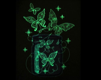 Mason jar and butterflies for girls Glow in the dark special machine embroidery design for hoop 4x4, 5x7 magic glowing butterfly fairytale