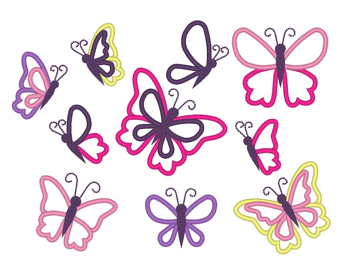 Summer Butterfly Applique Big Set of 10 butterflies great for t-shirts kids baby girls machine embroidery designs mini sizes for hoop 4x4