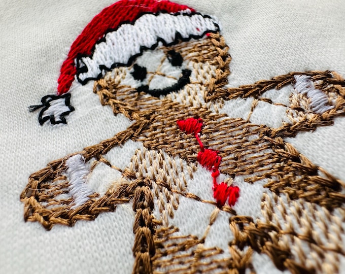 Cute gingham plaid Gingerbread Man cookie Santa hat machine embroidery designs for kids Christmas Santa helper many sizes 2 up to 6 inch