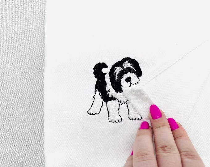 Lovely playing Tibetan Terrier Puppy Dog Mama kitchen dish towel pet animal machine embroidery designs ITH in the hoop Lhasa Apso Shih Tzu