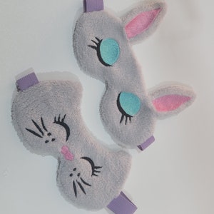 Cat and bunny sleep masks Easy and quick In The Hoop ITH machine embroidery designs for hoop 6x10, 8x12 Quick gift idea for kids