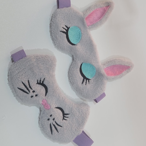 Cat and bunny sleep masks Easy and quick In The Hoop ITH machine embroidery designs for hoop 6x10, 8x12 Quick gift idea for kids