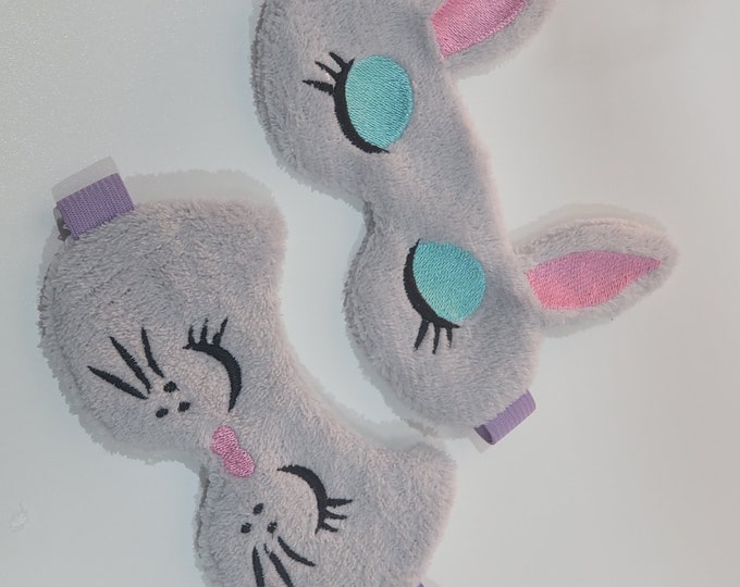 Cat and bunny sleep masks Easy and quick In The Hoop ITH machine embroidery designs for hoop 6x10, 8x12 Quick gift idea for kids