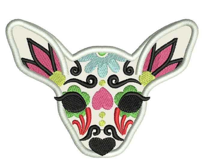 Fawn deer head Sugar Skull applique design, reindeer skull embroidery,  4x4, 5x7, sugar skull calavera, Day of the Dead INSTANT DOWNLOAD