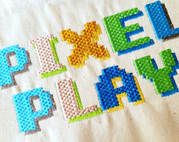 Pixel miner bricks block type Shadow Font fill stitch machine embroidery designs sport letters numbers with shadow BX font