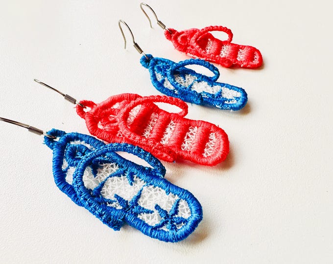 Patriotic Flip Flops earrings charm FSL freestanding lace 3D dimensional American machine embroidery designs beach shoes girls earrings