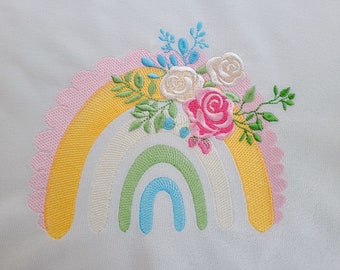 Floral light stitch Rainbow machine embroidery designs assorted sizes, awesome lace edge extraordinaire unique Rainbow rose flower bouquet