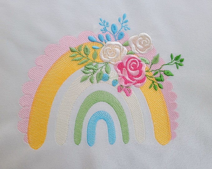 Floral light stitch Rainbow machine embroidery designs assorted sizes, awesome lace edge extraordinaire unique Rainbow rose flower bouquet