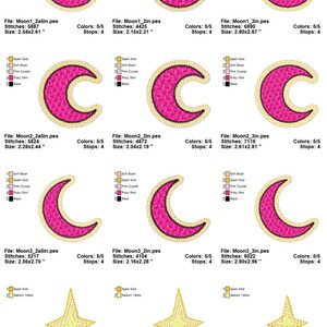 Crescent Moon half Moon Faux patch chenille stitches and Glitter HTV scraps glitter vinyl machine embroidery designs image 3