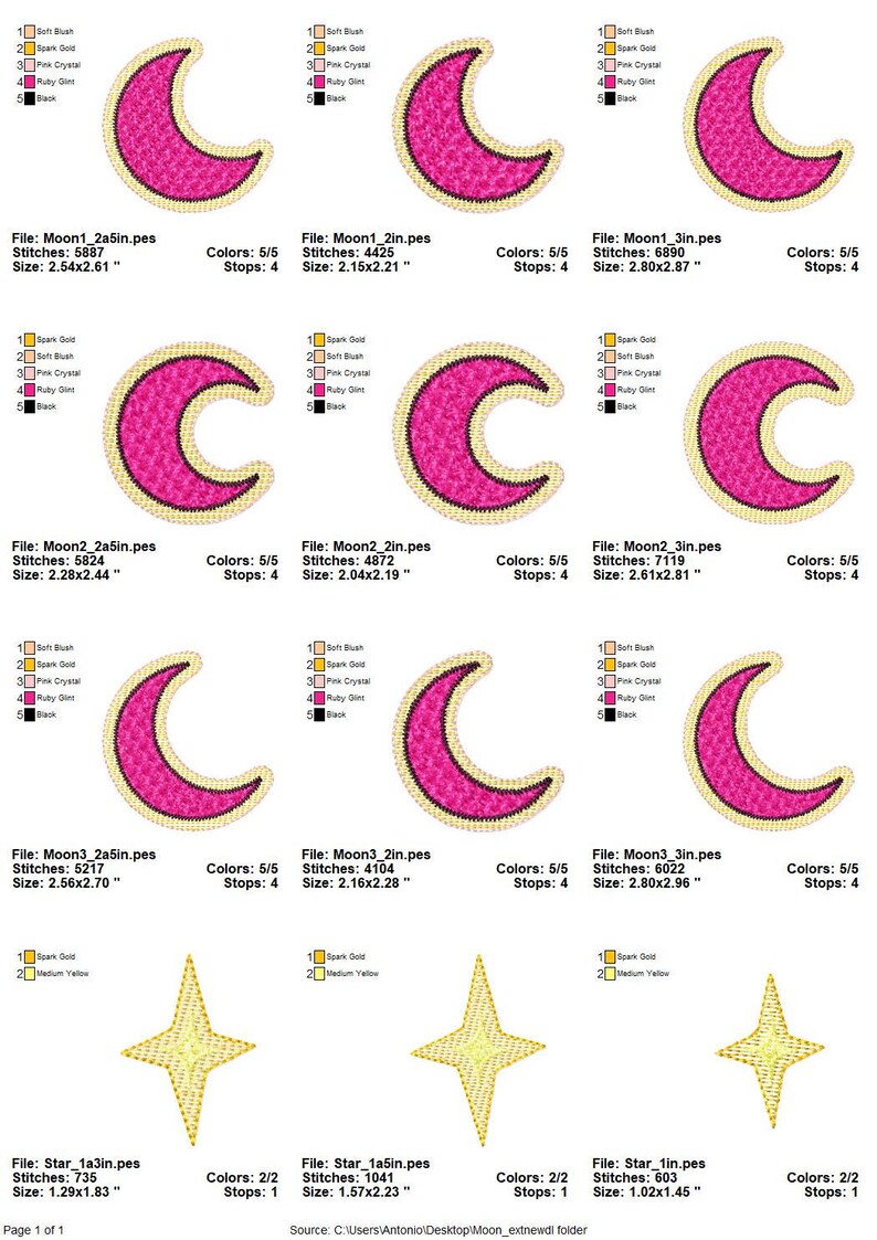 Crescent Moon half Moon Faux patch chenille stitches and Glitter HTV scraps glitter vinyl machine embroidery designs image 3