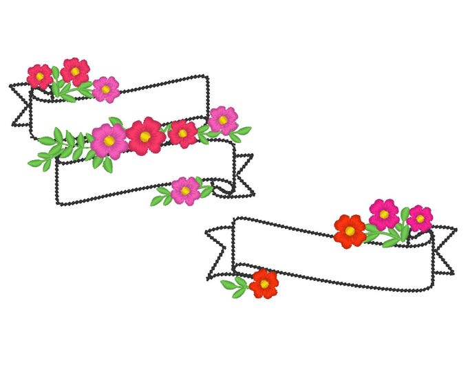 Mini flowers with leaves floral vine banner arc shape monogram name frame flowered banner machine embroidery designs sizes for hoop 4x4  5x7