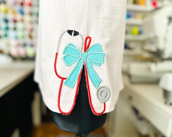 Therapist Medic Stethoscope and Bow split seam side bow Applique machine embroidery designs Doctor outfit t-shirt sweatshirt multiple sizes