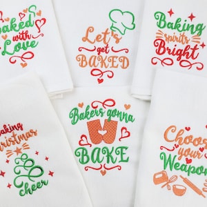 Rápido Feliz Natal cozinha toalha de cozimento máquina de bordar designs CONJUNTO de 6 designs de toalha de prato de cozinha citação dizendo avental, aros 4x4, 5x7