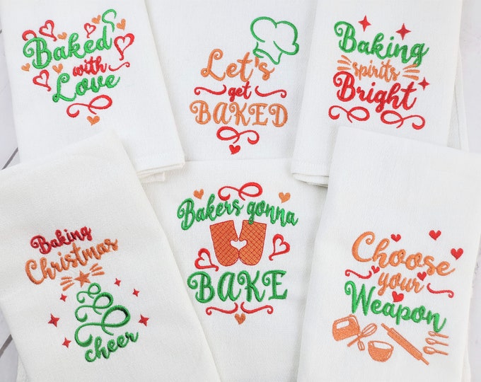 Quick Merry Christmas kitchen baking towel machine embroidery designs SET of 6 designs kitchen dish towel quote saying apron, hoops 4x4, 5x7