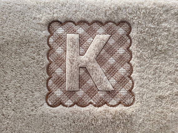 Embossed Terry Towel Monogram Letters A-Z and Gingham Buffalo 