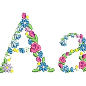 May include: Floral embroidered letters A and Z in pink, blue, yellow, and green.