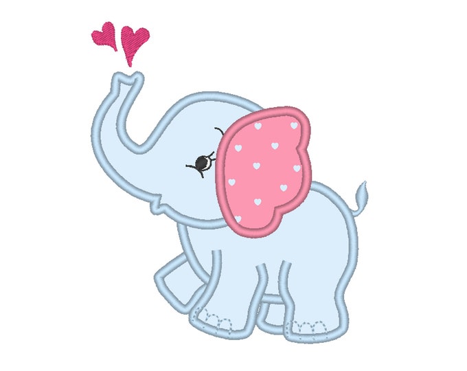 Elephant with hearts splashes Machine Embroidery Designs Little Valentine Elephant machine embroidery applique designs  hoop 4x4 5x7 6x10