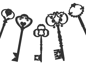 Skeleton key SET of 5 types single files for steampunk style projects machine embroidery designs and ITH in the hoop felties patch designs