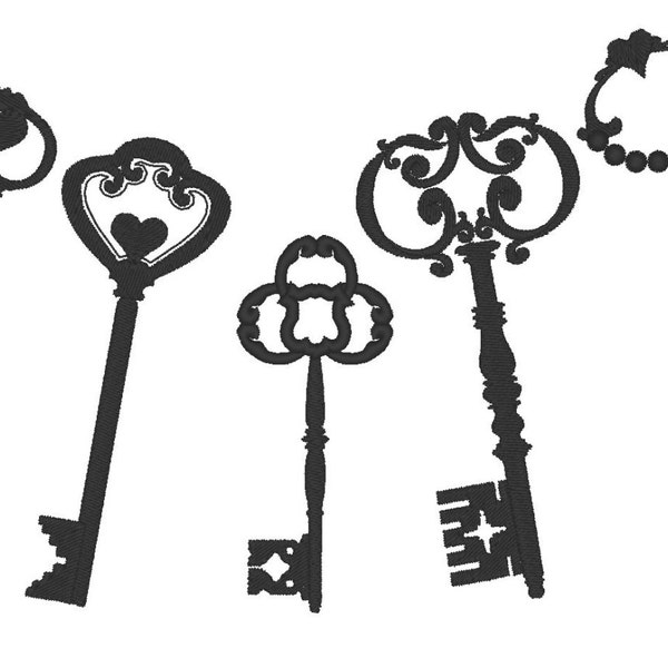 Skeleton key SET of 5 types single files for steampunk style projects machine embroidery designs and ITH in the hoop felties patch designs