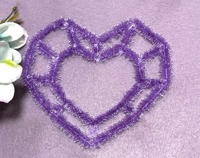 Fluffy Diamond  heart chenille awesome hearts Fringed fluffy Heart fringe ITH in the hoop machine embroidery designs sizes 4" 5" 6" 7"