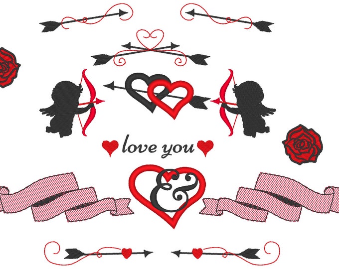 Arrows Angels Cupids cupid  wedding Split and mini font Set - 2, 3, 4 and 5 inches - embroidery designs INSTANT DOWNLOAD