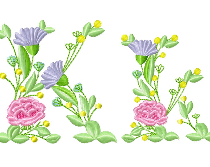 Meadow Flowers letters K and k, upper and lowercase Kk, floral monogram garden flag machine embroidery designs, INSTANT DOWNLOAD