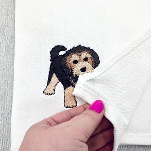 Cute playing Shepadoodle Puppy Dog Mama kitchen dish towel pet animal Thief kids machine embroidery designs ITH project simply in the hoop