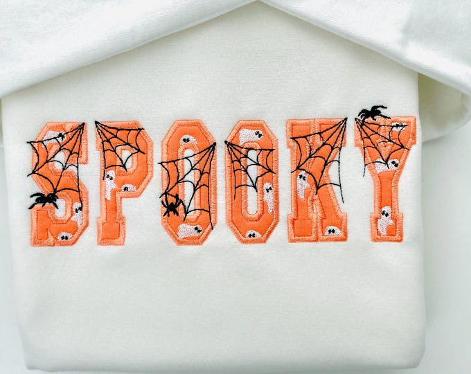 Halloween Spiderweb Ghost FONT Applique Set of 2 Varsity Collegiate Block Alphabet Monogram machine embroidery designs sizes 2.4 up to 5.3in