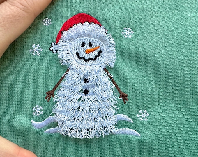 Little Cute Fringed Fluffy Snowman Santa hat fringe in the hoop machine embroidery designs fur chenille Christmas Santa helper small sizes