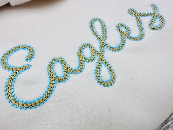 2 Color Chain FONT Buckeye light chain stitch outline handwritten Alphabet Monogram machine embroidery designs sizes 2.2 to 3.7 inch and BX