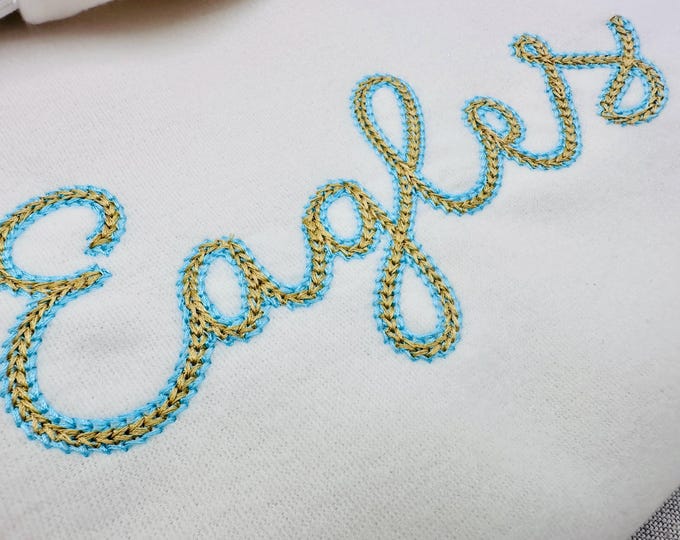 2 Color Chain FONT Buckeye light chain stitch outline handwritten Alphabet Monogram machine embroidery designs sizes 2.2 to 3.7 inch and BX