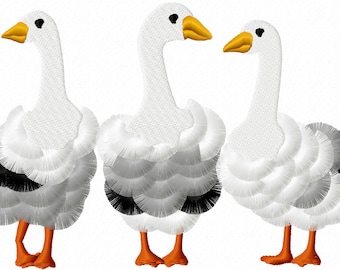 Fringed fluffy chenille Goose Trio farm bird animal machine embroidery designs awesome duck bird fringe ITH in the hoop sizes 5, 6, 7, 8inch