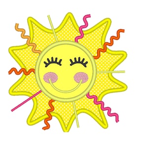 Ric Rac Ribbon & Trim Sunshine Sun stoffen, zomer machineborduurwerk stoffen ontwerp lachende zon, strand, zomer, lente 4 x 4, 5 x 7, 6 x 10