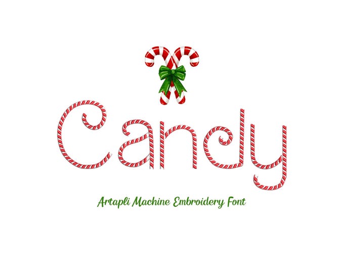 Classic Candy Cane FONT candy stitch 2 colors alphabet letters numbers Christmas monogram machine embroidery designs sizes 1.3 up to 3.3 in