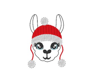 MINI Llama face Llama with Christmas winter hat llama Merry Christmas machine embroidery designs