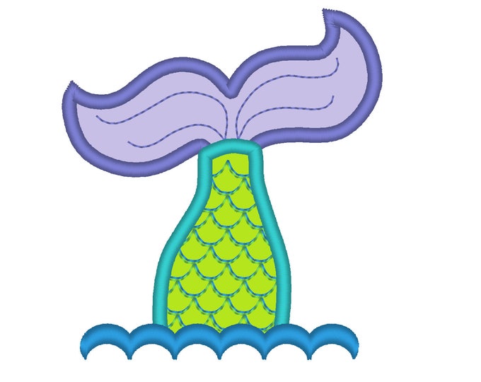 Mermaid Tail applique Stitch Machine Embroidery design file, mermaid applique design tail, sizes 4x4 5x7 and 6x10