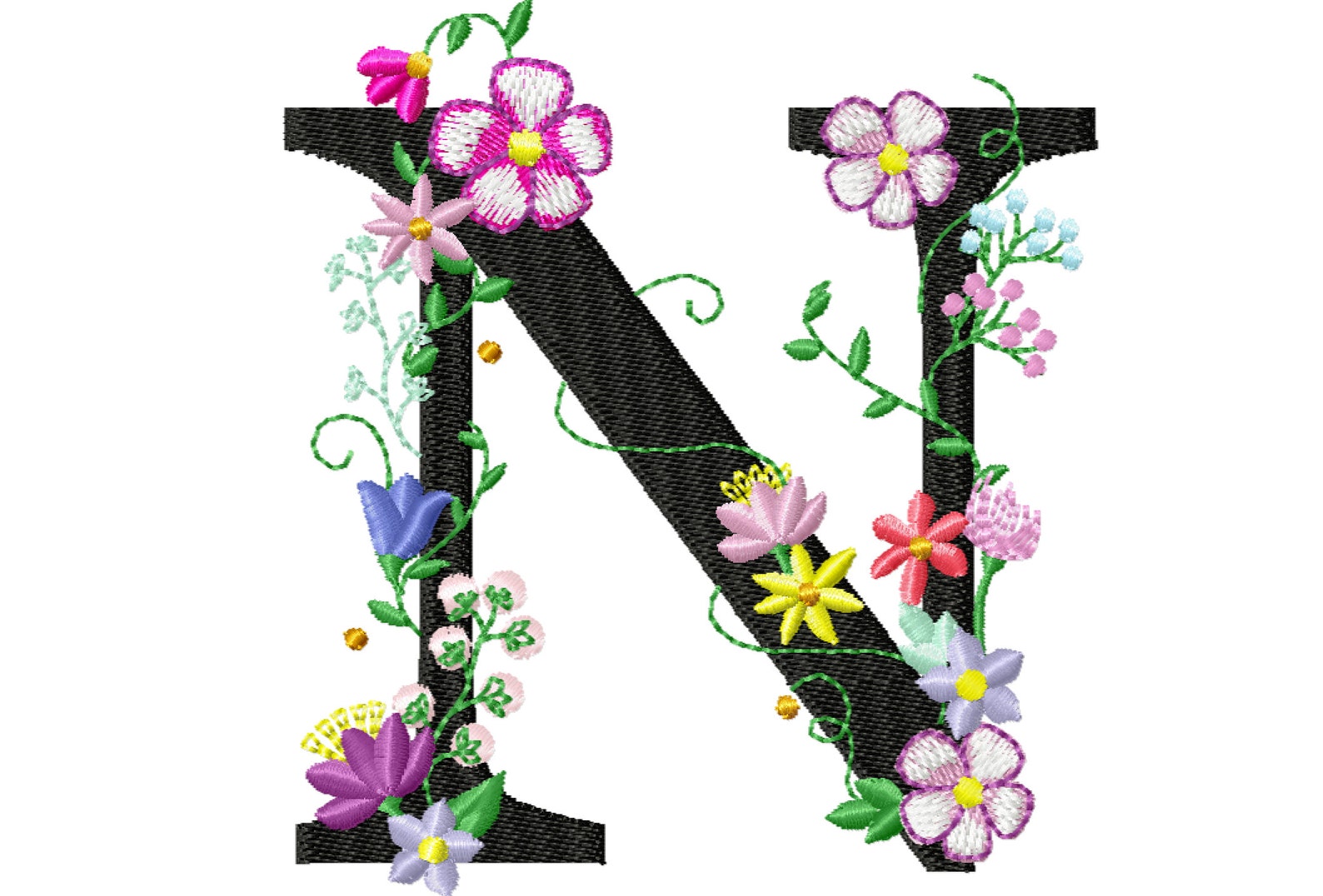 Floral Letter N Garden Flag Monogram Lace Swirl Flowers Block Etsy